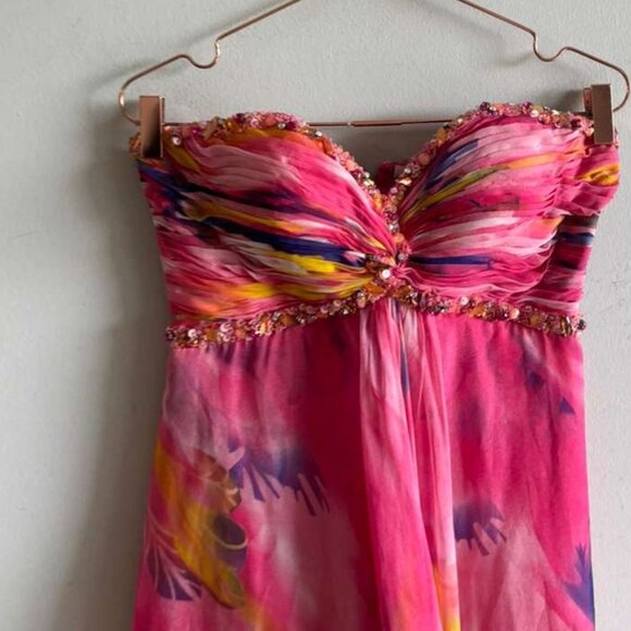 La Femme Womens Rhinestones Embellishments Floral Print Prom Dress Pink Size 4 - Picture 11 of 12